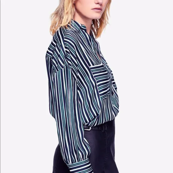 NWT FREE PEOPLE Mad About You Button down Shirt XS Striped - Image 5