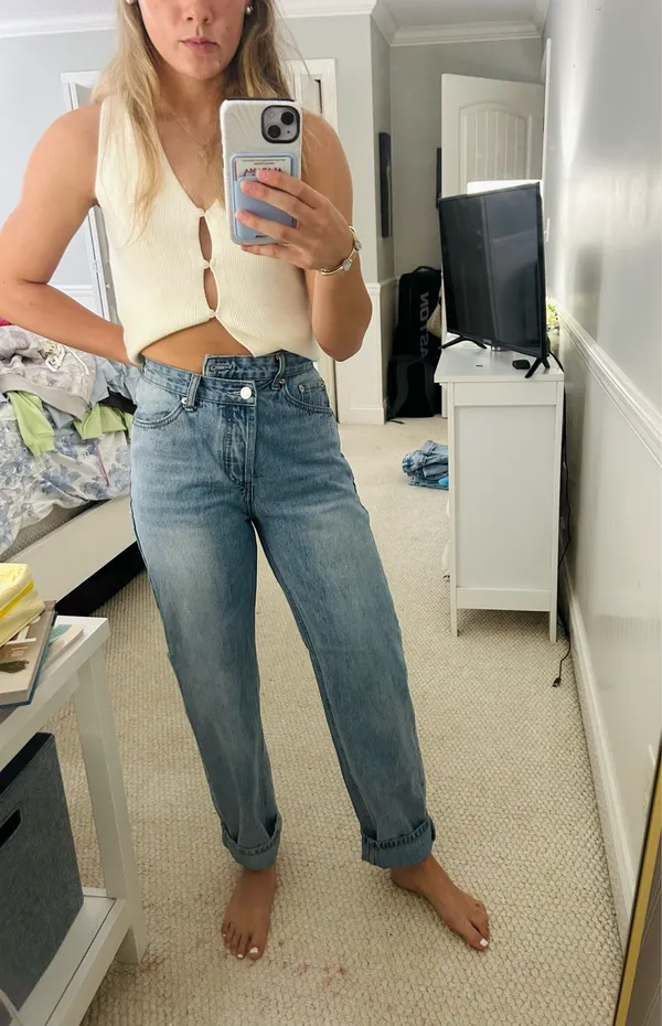 Edikted Criss-Cross Button Jeans - Image 4