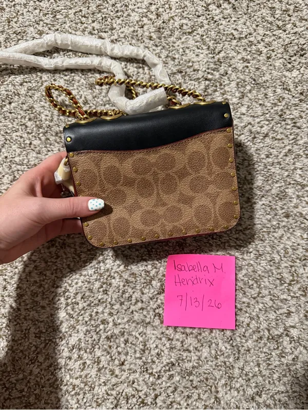 Coach Black and Brown Signature Chain Crossbody Bag - Image 4