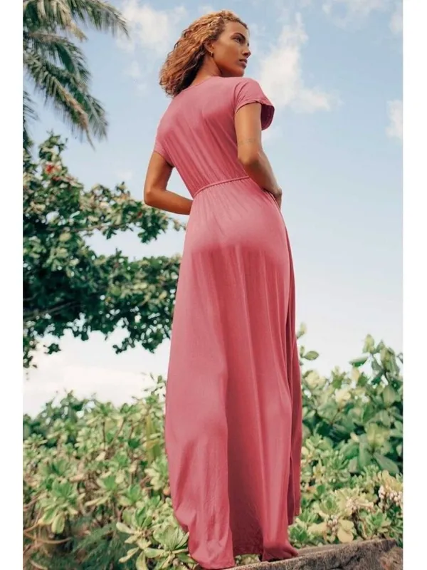 NWT Lulus Easy for Me Rusty Rose Short Sleeve Stretch Jersey Maxi Dress - Medium - Image 8