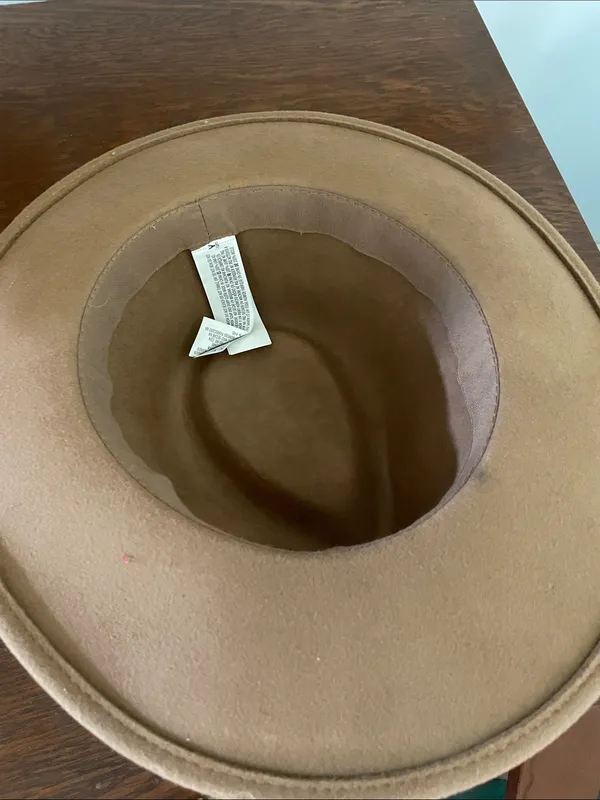 Wide Brim Felt Fedora Hat in Camel Tan - Image 4