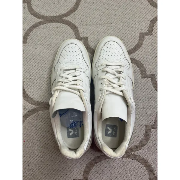 Veja V-10 sneakers all-white leather perforated toes lace.up sneakers, size 10 - Image 14