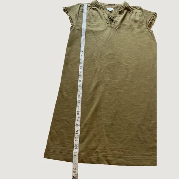 Wonderly Womens Olive Green Frayed Trim Split V-Neck Shift Dress Small RN31104 - Image 7