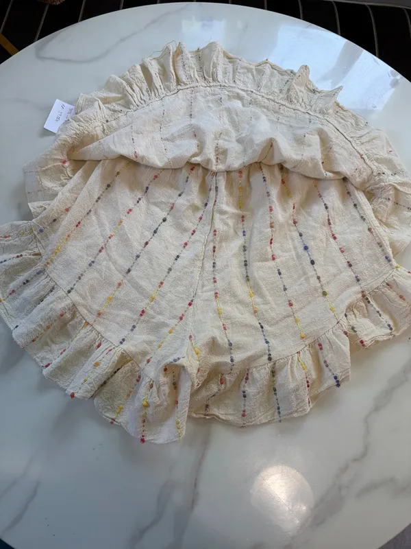 Soleil Ivory Ruffle Tiered Skort with Multicolor Dot Stripes Pink - Image 5