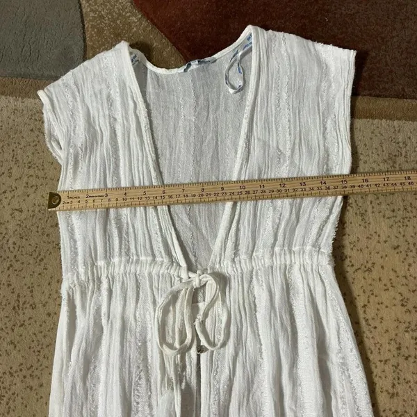 Blue Island White Rayon Gauze Tassel Drawstring Swim Cover Up Dress XS 7171-933‎ - Image 5
