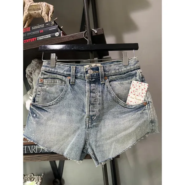 Free People Taliesin Cutoff Denim Short Mid Blue Womens Size 24 - Image 5