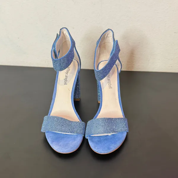 Jeffrey Campbell Blue Rhinestone Block Heels Mismatched Size Left 7.5 Right 8 - Image 5