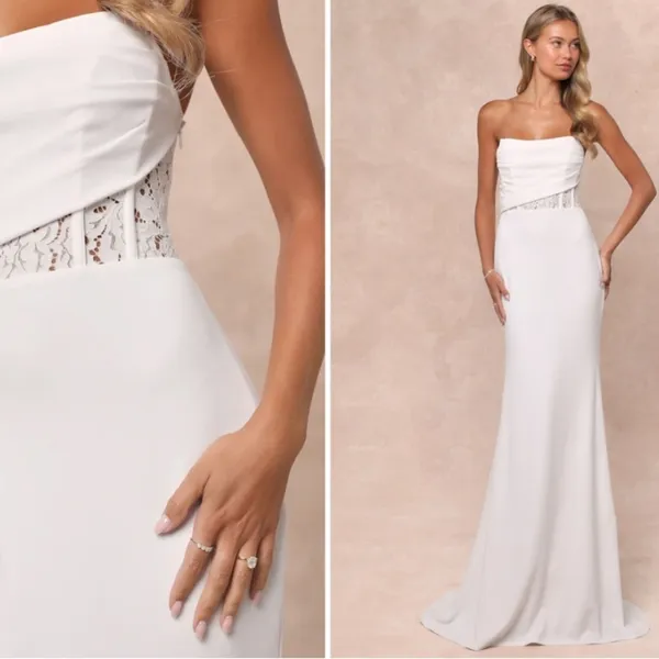 LULUS Bridal Wedding Sophisticated Elegant Corset Chic Lace Mermaid Gown - Image 2