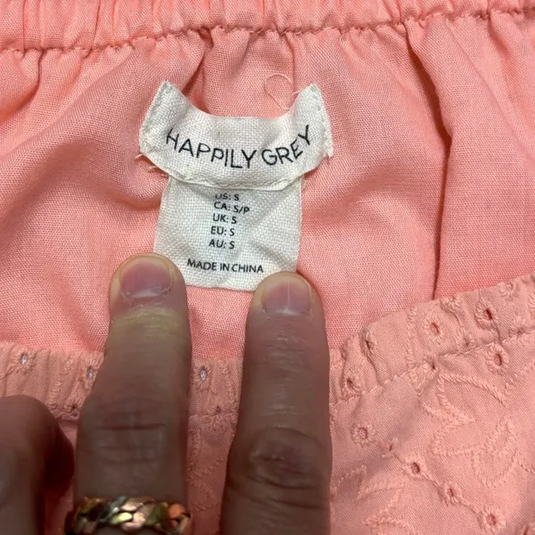 Happily Grey Eyelet Crop Top Women S Peach Fruit‎ Smocked Boho Cottage Prairie - Image 4