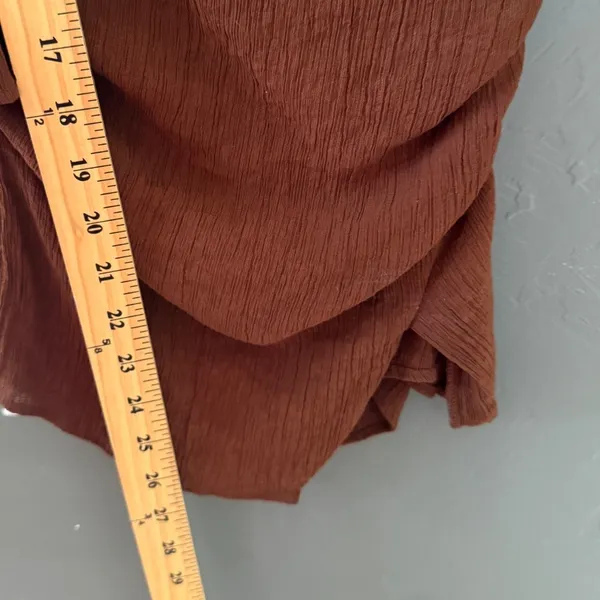 Zara Womens Brown‎ One Shoulder Ruched Textured Blouse Asymmetrical Top XS - Image 4