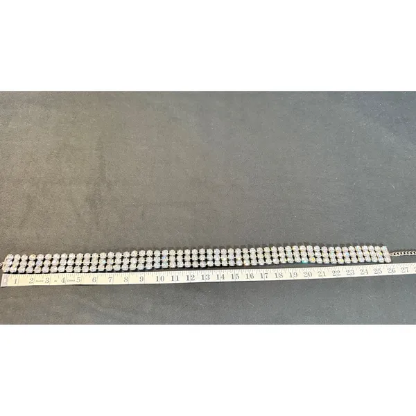 Vintage Silver Tone Clear Rhinestone Three Row Chain Belt Adjustable Formal Glam - Image 3