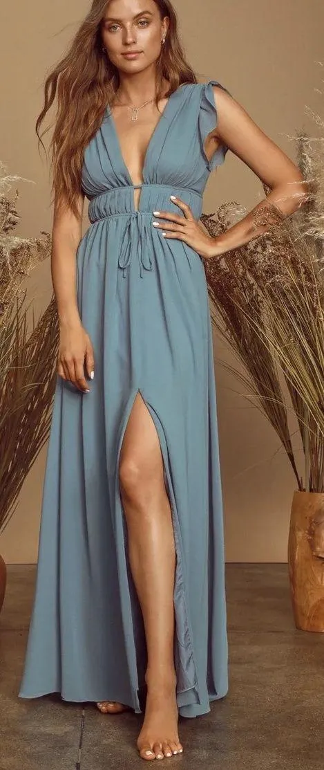 Lulus NWT Blue I'm All Yours Slate Blue Ruffled Maxi Dress - Image 5