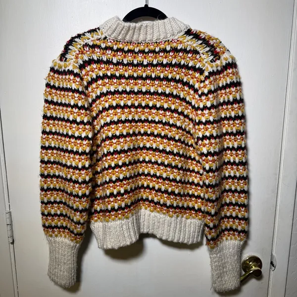 Zara Knit Striped Multicolor Chunky Cable Sweater Womens Medium - Image 4