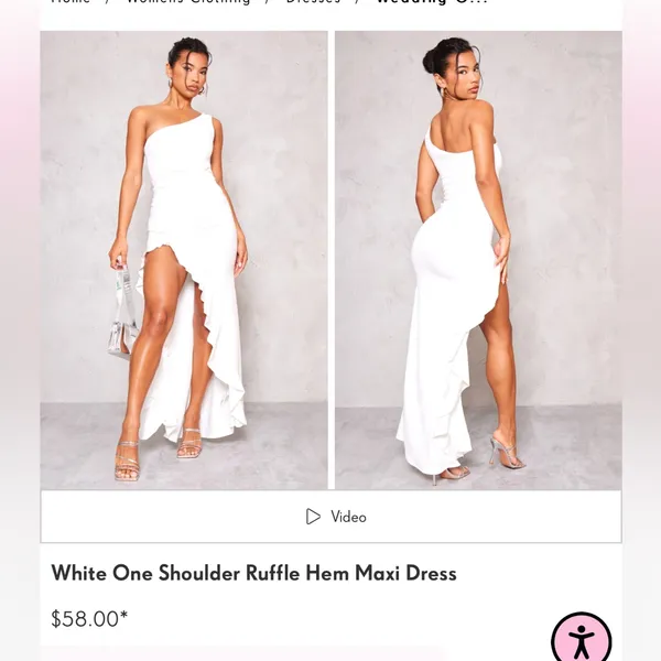 PrettyLittleThing white one shoulder ruffle hem maxi dress - size 4 NWT - Image 2