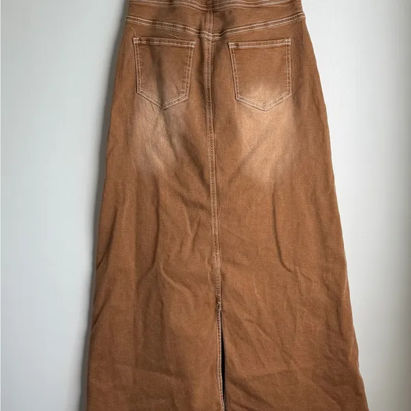 High-Waist Brown Denim Maxi Skirt - Image 2