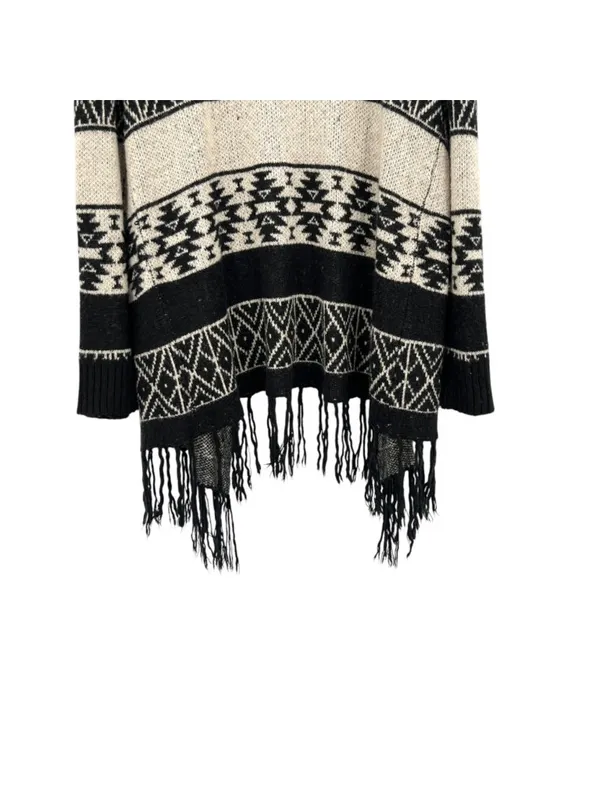 United States Sweaters Black Beige Open Cardigan Large Fringe Hem Aztec Boho - Image 7
