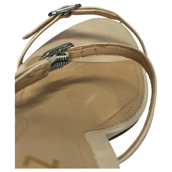 Schutz Sandals Womens 7.5 Nude Beige Leather Strappy Block Heel Buckle Classic - Image 14