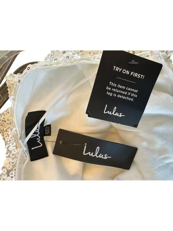 NWT Lulus White Sequin Mini Slip Dress Spaghetti Strap Party Size XXS - Image 5