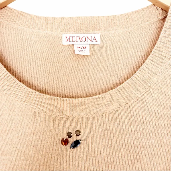 Merona Tan Beaded Sweater Sz M - Image 2