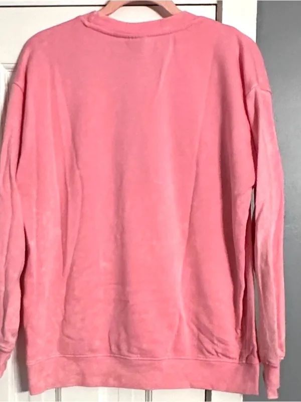 Barbie Pink Wash Pullover Crewneck Sweatshirt Pink Glitter Logo Pullover Med - Image 6