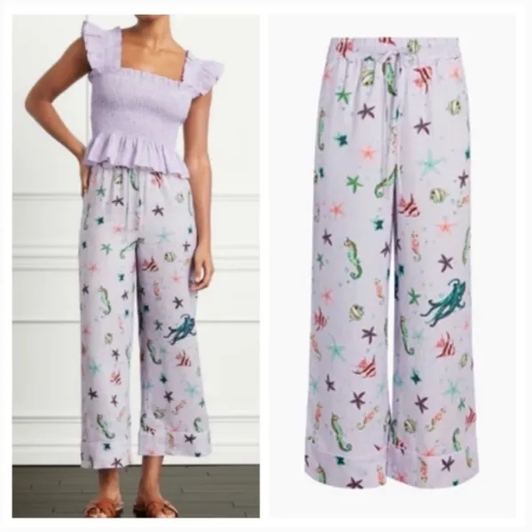 NWT Hill House Sea Creatures Linen Wide Leg Pants Women’s Size L - Image 10
