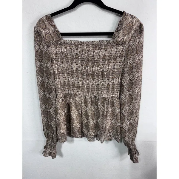 Women's Loom Smocked Peplum Blouse Boho Romantic Long‎ Sleeve Size S New - Image 7