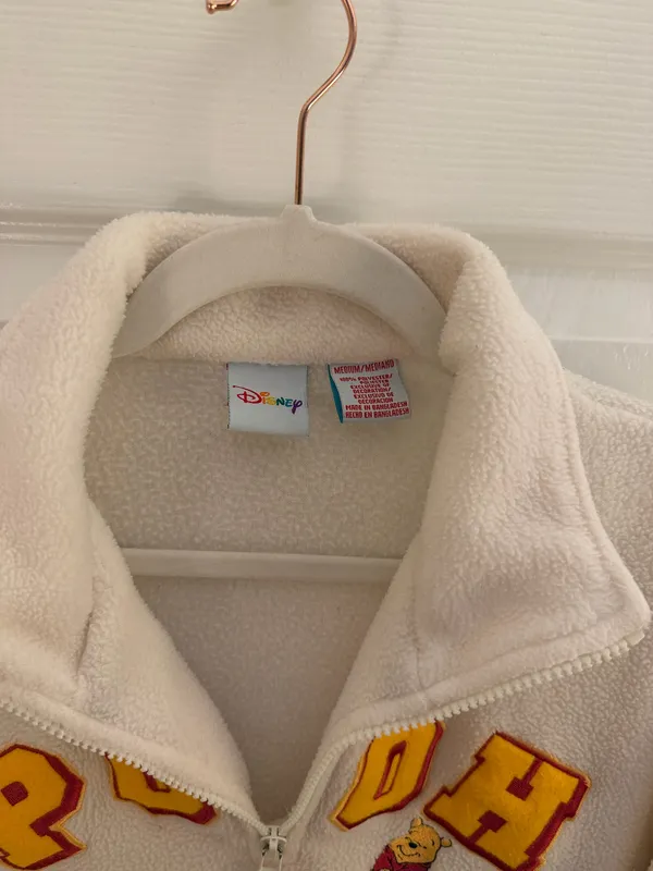Disney Vintage Winnie the Pooh Cream Quarter Zip Fleece Pullover Medium - Image 3