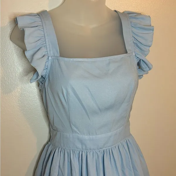 SHEIN Blue Solid Tie Backless Ruffle Trim Dress Size XS - Image 4