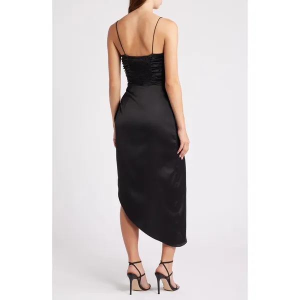 WAYF The Julia Ruched Asymmetric Satin Cocktail‎ Dress Size Medium - Image 5