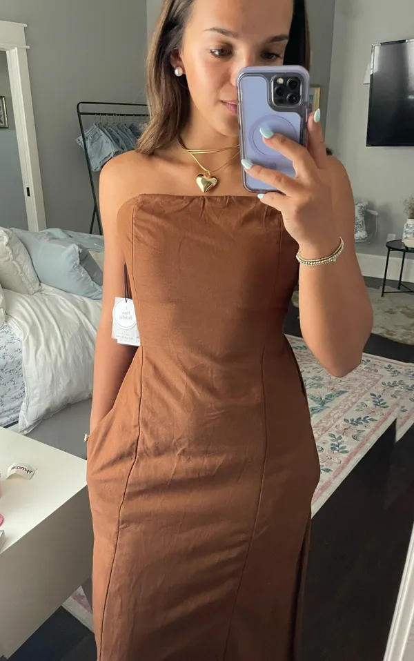 Japna Jasper sleeveless dress with tie-able back camel color - Image 3