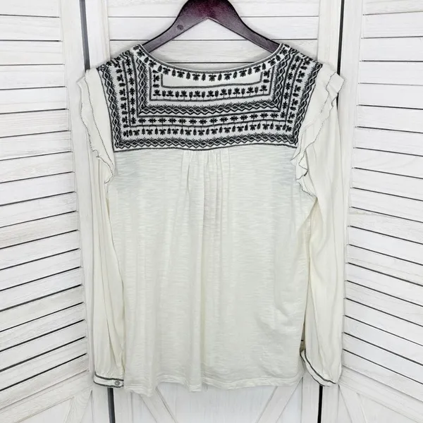 Fat‎ Face Martha Boho Embroidered V Neck Slub Knit Shirt Cream 12 Long Sleeve - Image 9
