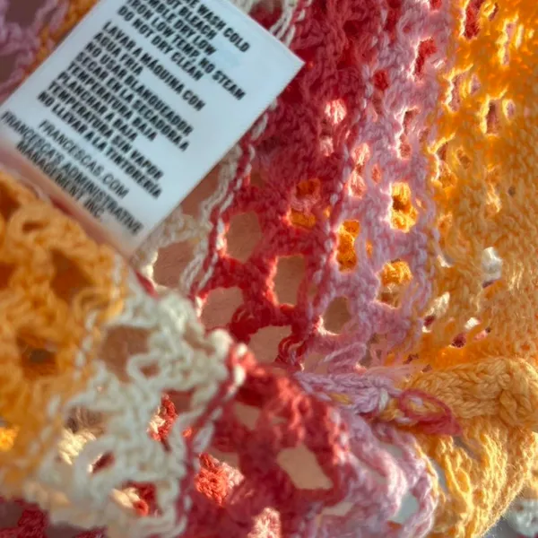 Francesca's Crochet Sweater Womens XL Pink Orange Striped Open‎ Knit Cotton NWT - Image 5