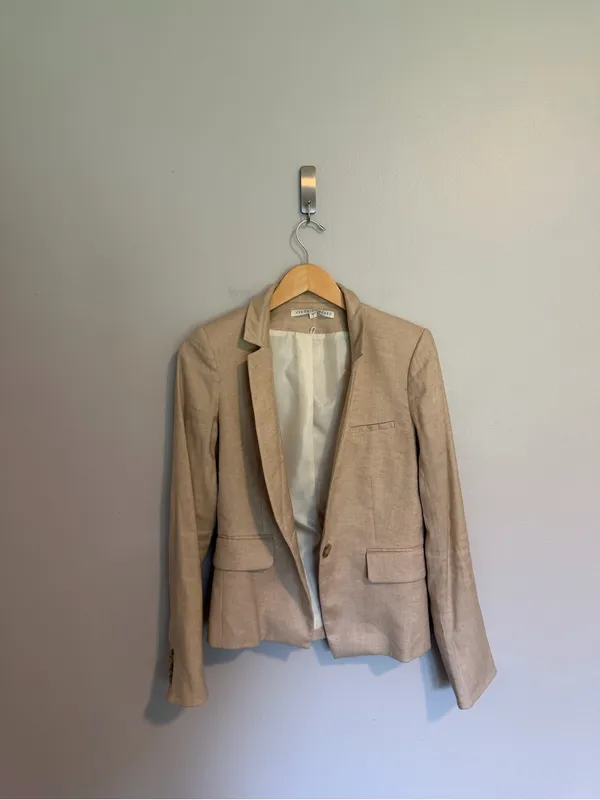 Veronica Beard Linen Blend Upcollar Dickey Blazer in Tan size 6 - Image 3