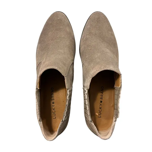 Lucky Brand Tan Suede Leather Ankle Booties 7.5 Western Boho Block Heel Boots - Image 6