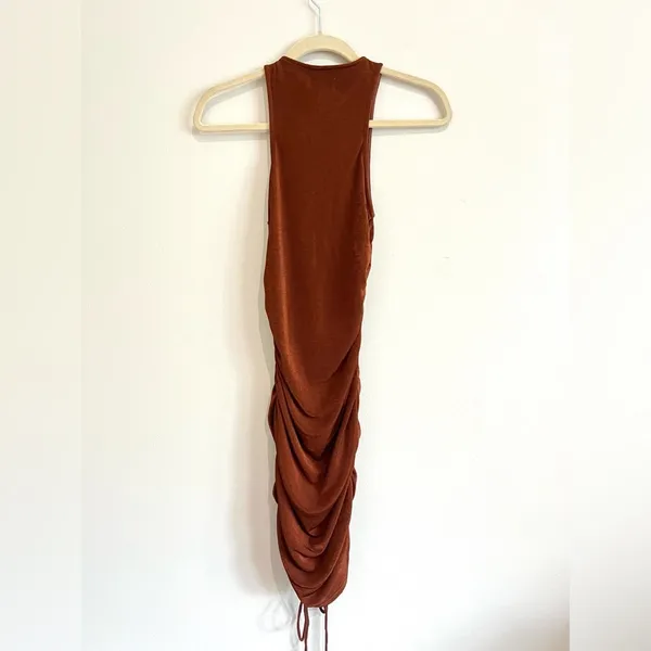 Isalis Bodycon Drawstring Ruched Dress in Burnt Orange Size Small - Image 5