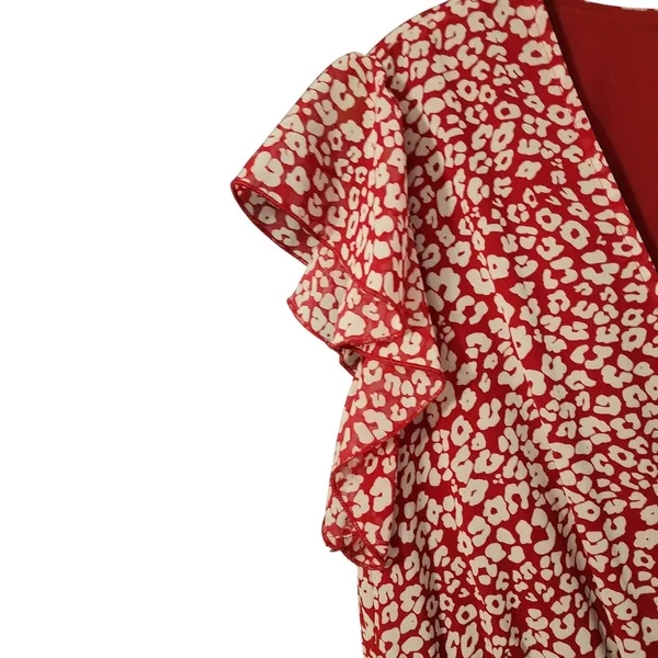 PRETTYGARDEN Women's Maxi Dress Red Leopard Print Flutter Sleeve Tiered Size‎ M - Image 4