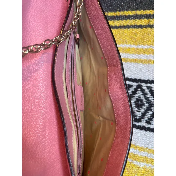 Kate Spade Pink Pebbled Leather Clutch Bag Gold‎ Chain Pyramid Stud Turnlock - Image 7