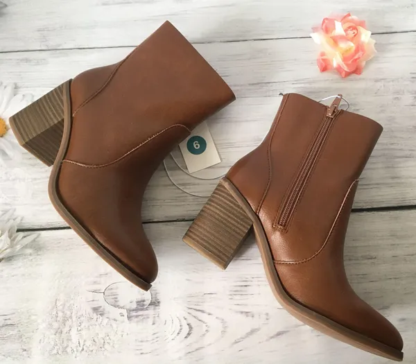 Leather Ankle Boots, Size 6 Brown - Image 3