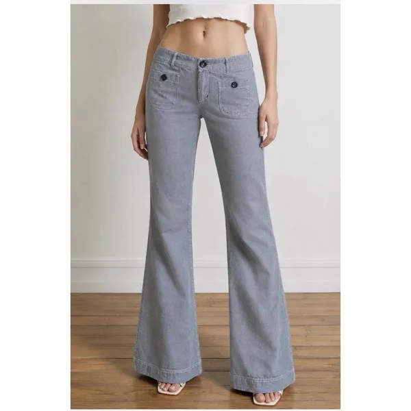 American Eagle Wide Leg Pants Women's Size 10 Low Rise Blue Utility Streetwear - Image 2