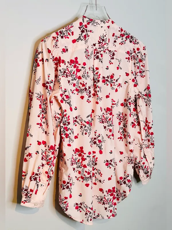 J.Crew Classic-Fit Collarless Puff Sleeve Pink Budding Floral Shirt Blouse NWT - Image 6