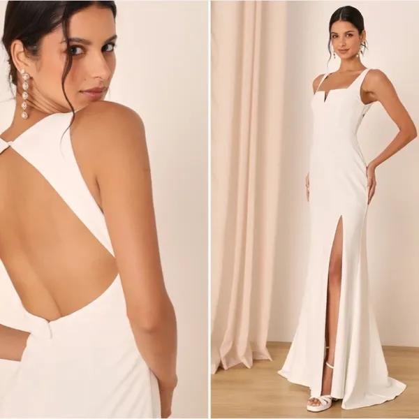 LULUS Bridal Wedding Elegant Sophisticated Chic Open Back Trumpet Mermaid Gown - Image 3