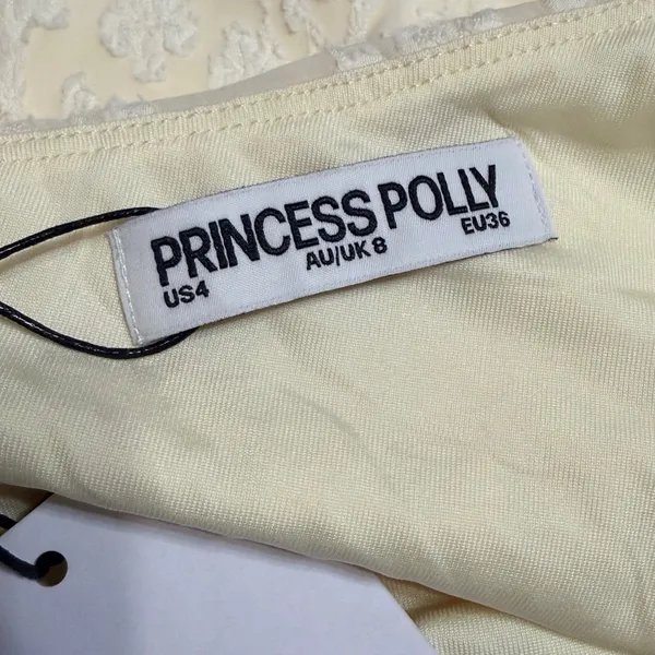 Princess Polly Womens One Shoulder Floral Jacquard Asymmetrical Crop Top Cream 4 - Image 6