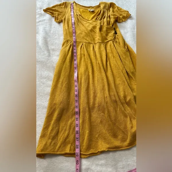 Anthropologie By Moth Mustard Sweater Wrap Puff Sleeve Mini Dress Pockets XS - Image 9