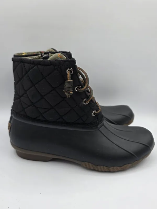 Sperry Women's Saltwater Quilted Duck Boot Size Waterproof Black Slip On Boots - Image 4