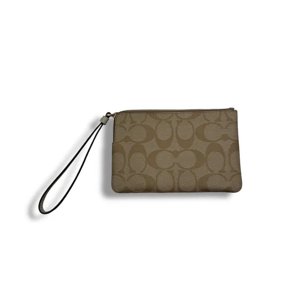 Coach Signature Canvas Wristlet Khaki Chalk Corner Zip Gold Hardware Classic‎ - Image 2