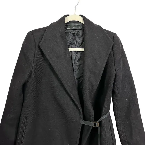 Zara Women's Sz S Black Long Sleeve Jacket Coat D Link Lined Heavy Winter - Image 2