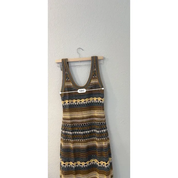 Zara Green Multi-Color Striped Crochet Maxi Dress Size S - Image 5
