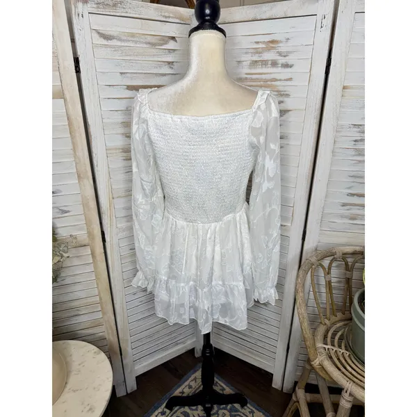 NWT BALTIC BORN Women's Med Ines Smocked Peplum Top White Fairy Romantic - Image 15