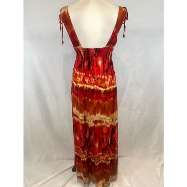 Bisou Bisou burnt orange abstract print smocked maxi dress size 4 - Image 5