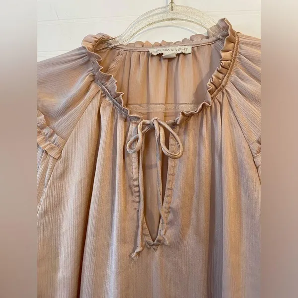 Chelsea & Violet Ruffle Boho Champagne Tan Blouse - Image 3